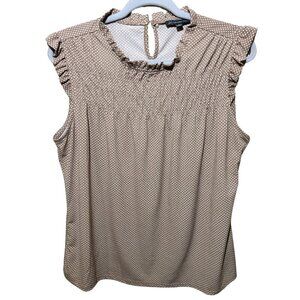 Adrianna Papell Sleeveless Top With Ruffles In Polka Dot Size Large